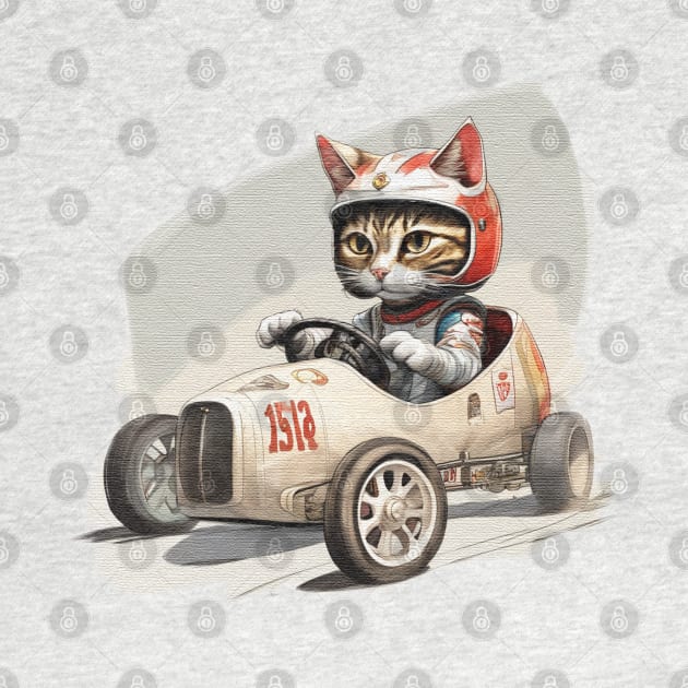 cat in a racing a soap box go kart by JnS Merch Store